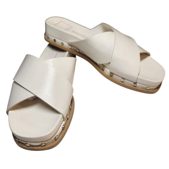 Dolce Vita Gracy Platform Sandal Slip On Slides White Leather Silver Studded 9.5 - Picture 11 of 11
